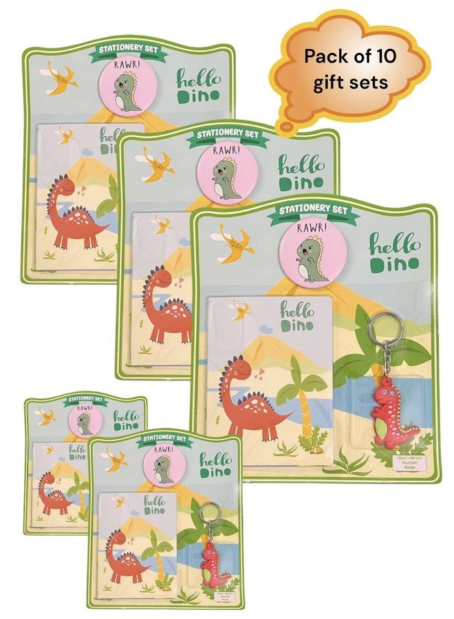 Le Delite Cartoon party return gift set stationary combo pack I A6 size diary with badge & keychain (3 items in 1 set) (dinosaur 10 sets) - Image 2